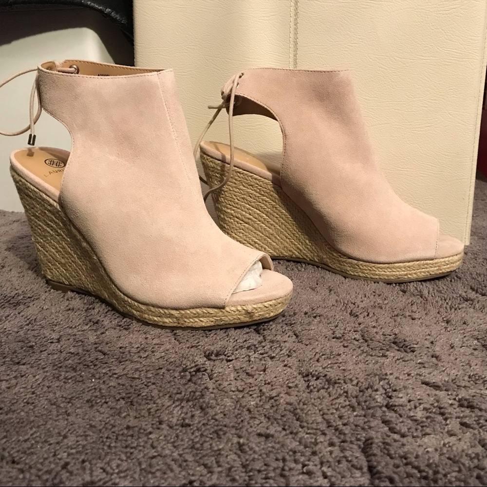 Laurie Felt Suede Peep Toe Wedge